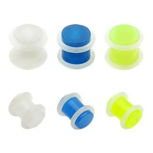 Plug do ucha z akrylu - prześwitujący z gumkami - Szerokość: 4 mm, Kolor kolczyka: Niebieski