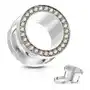 Biżuteria e-shop Plug do ucha z chirurgickej ocele - okrúhla línia zirkónov, dúhové odlesky, lesklý povrch - szerokość: 3 mm Sklep