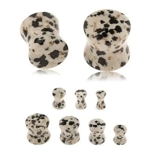 Biżuteria e-shop Plug do ucha z jaspisu dalmatyńskiego, szaro-brązowy odcień, czarne i brązowe plamki - szerokość: 3 mm