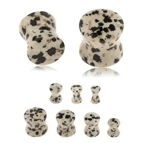 Plug do ucha z jaspisu dalmatyńskiego, szaro-brązowy odcień, czarne i brązowe plamki - szerokość: 12 mm Biżuteria e-shop