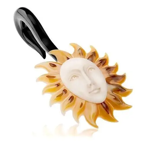 Plug do ucha z naturalnego materiału, czarny haczyk, słoneczko z białą twarzą - szerokość: 12 mm Biżuteria e-shop