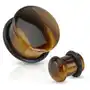 Biżuteria e-shop Plug do ucha z półszlachetnego tygrysiego oka w kolorze brązowym, czarna gumka - szerokość: 12 mm Sklep