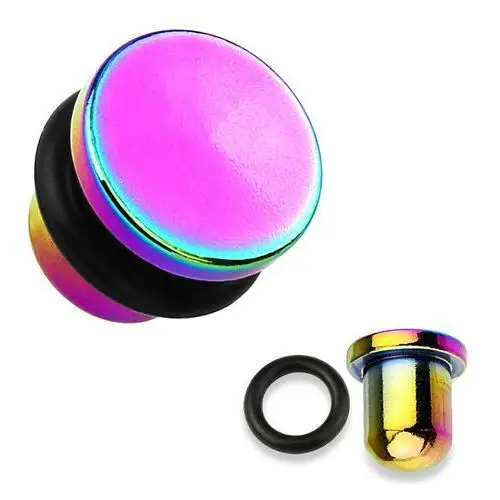 Plug do ucha ze stali 316l i tytanu w kolorze tęczy, czarna gumka, różne grubości - szerokość: 1.6 mm Biżuteria e-shop
