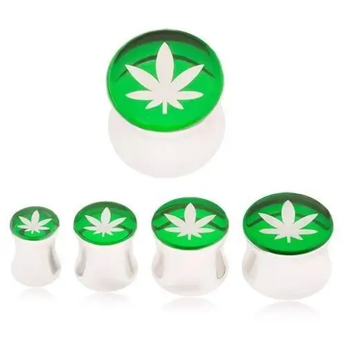 Biżuteria e-shop Plug do ucha ze stali 316l, liść marihuany na zielonym tle - szerokość: 6 mm