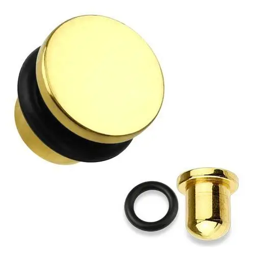 Plug do ucha ze stali 316l w kolorze złotym, czarna gumka, różne grubości - szerokość: 3 mm Biżuteria e-shop