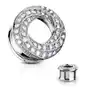 Biżuteria e-shop Plug do ucha ze stali w kolorze srebrnym - spiralnie skręcona linia, przezroczyste cyrkonie - szerokość: 12 mm Sklep