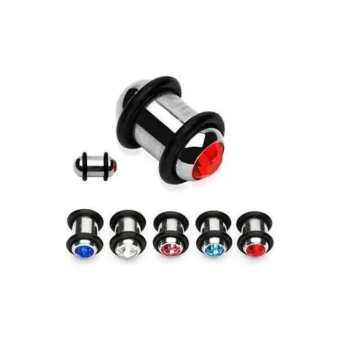 Biżuteria e-shop Plug do ucha ze stali z kolorową cyrkonią i dwiema gumkami - szerokość: 5 mm, kolor cyrkoni: czerwony - r