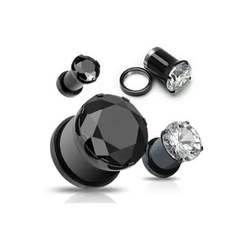 Plug z tytanu - szlifowana cyrkonia oprawiona w płaskie pazurki - szerokość: 8 mm, kolor cyrkoni: czarny- k Biżuteria e-shop