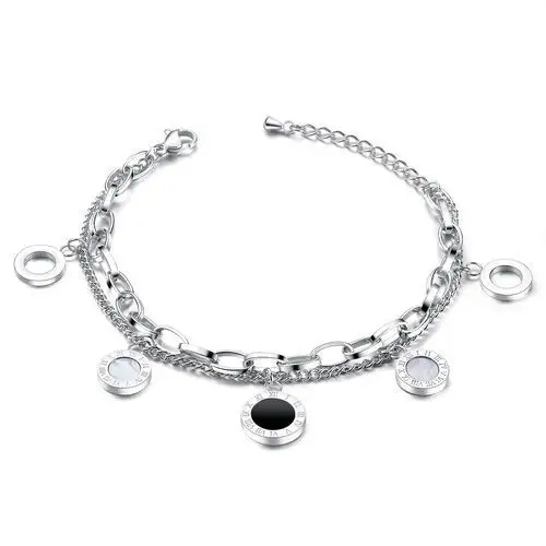 Podwójna stalowa bransoletka na rękę - czarne i z masy perłowej kręgi, kółka Biżuteria e-shop
