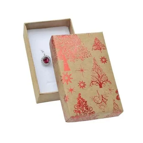Biżuteria e-shop Prezentowe pudełeczko na biżuterię - świąteczne choinki i gwiazdki w kolorze czerwonym
