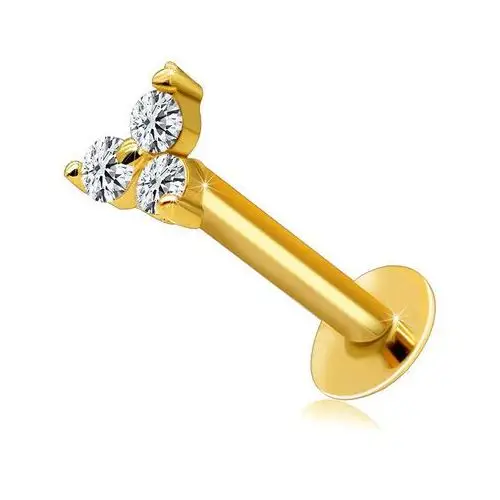 Biżuteria e-shop Prosty 9k złoty piercing do brody i wargi - koniczyna z przezroczystych cyrkonii