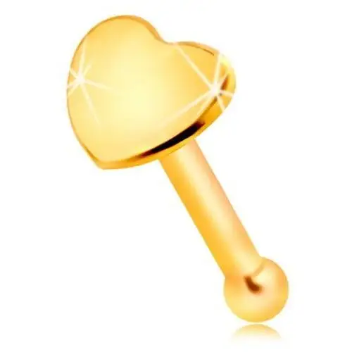 Prosty piercing do nosa w żółtym 14k złocie - małe lśniące serduszko Biżuteria e-shop