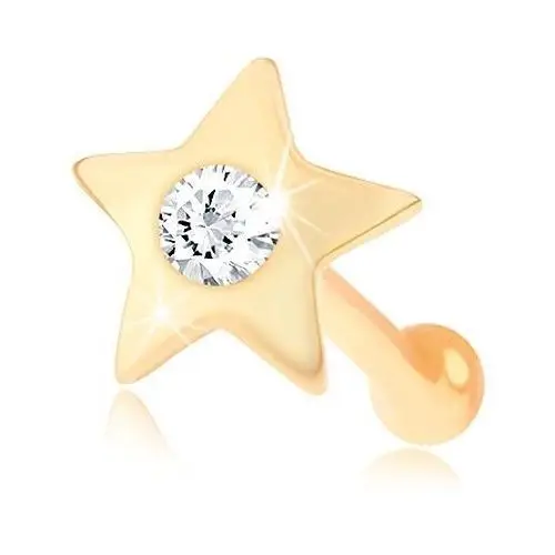 Biżuteria e-shop Prosty piercing do nosa z żółtego 14k złota - mała lśniąca gwiazdeczka z cyrkonią