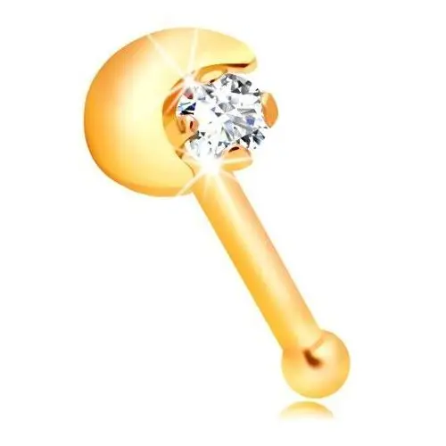 Biżuteria e-shop Prosty piercing do nosa z żółtego 14k złota, sierp księżyca, bezbarwna cyrkonia
