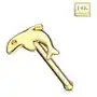 Prosty piercing do nosa z żółtego złota 585 - mały błyszczący delfin Biżuteria e-shop Sklep