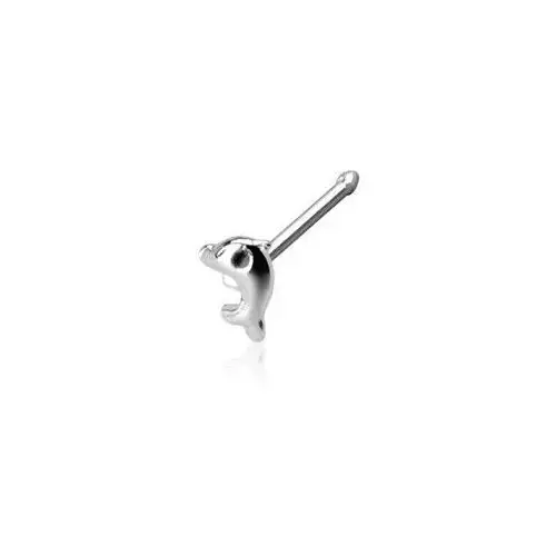 Prosty piercing do nosa ze srebra 925 - mały delfin, grubość 0,8 mm Biżuteria e-shop