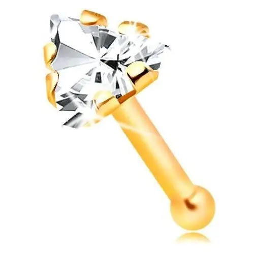 Biżuteria e-shop Prosty złoty 14k piercing do nosa - cyrkoniowy trójkąt bezbarwnego koloru