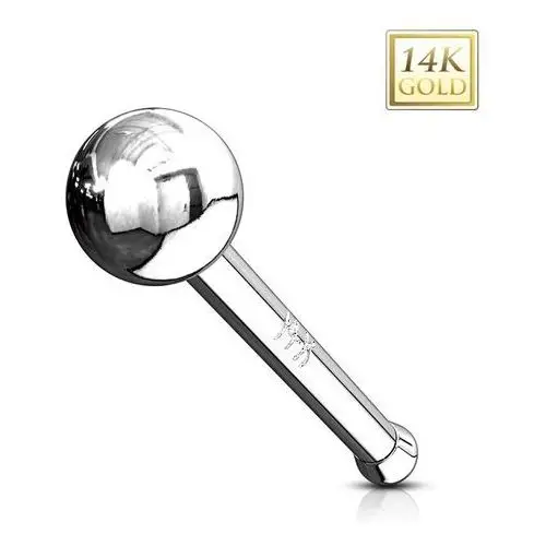 Biżuteria e-shop Prosty złoty 14k piercing do nosa - lśniąca gładka kuleczka, białe złoto - grubość kolczyka: 0,8 mm