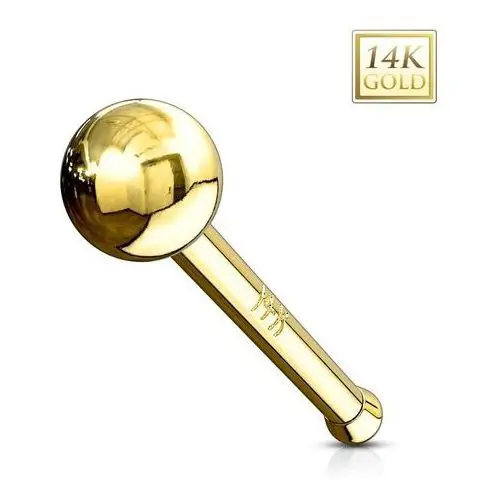 Prosty złoty 14K piercing do nosa - lśniąca gładka kuleczka, żółte złoto - Grubość kolczyka: 1 mm, S1GG220.15