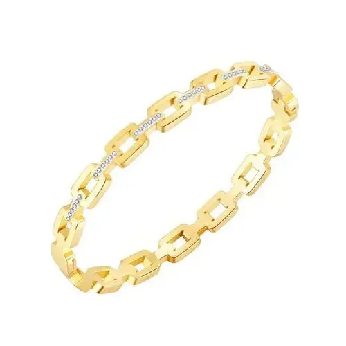 Biżuteria e-shop Przegubowa stalowa bransoletka z cyrkoniami - solidne ogniwa łańcuszka, złoty kolor
