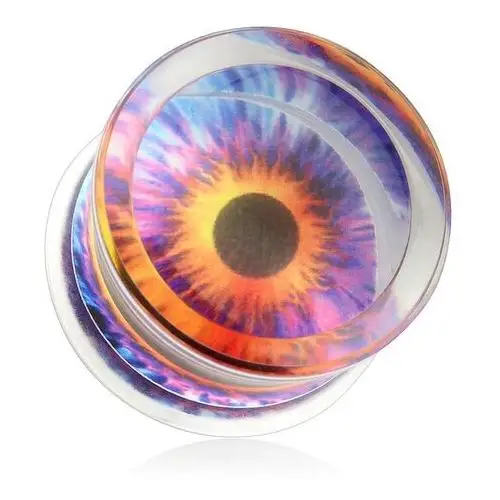 Biżuteria e-shop Przezroczysty plug do ucha, siodłowy, akrylowy, motyw - kolorowe oko - szerokość: 10 mm