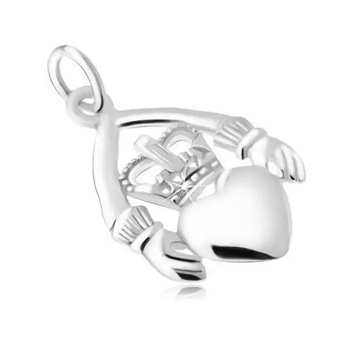 Ręce trzymające serce z koroną, wisiorek ze srebra 925 Biżuteria e-shop