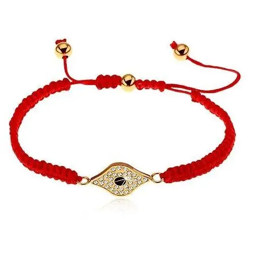 Biżuteria e-shop Regulowana czerwona bransoletka ze sznurków, symbol oka ozdobiony bezbarwnymi cyrkoniami