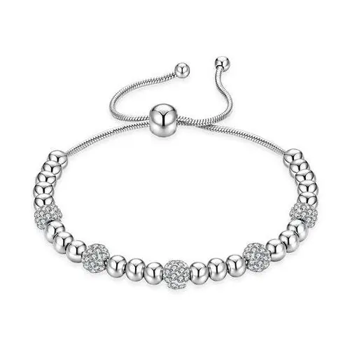 Biżuteria e-shop Regulowana stalowa bransoletka srebrnego koloru - gładkie i cyrkoniowe kuleczki