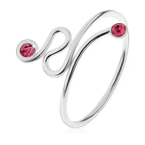 Regulowany pierścionek, srebro 925, skręcona linia, różowe cyrkonie na końcach, kolor różowy