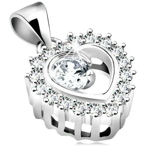 Rodowana zawieszka ze srebra 925, bezbarwny kontur serca, okrągła błyszcząca cyrkonia Biżuteria e-shop