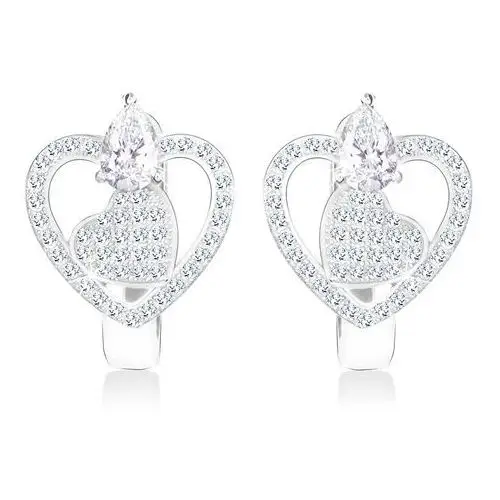 Rodowane kolczyki ze srebra 925 - zarys serca i cyrkoniowe serce, cyrkonia w kształcie kropli Biżuteria e-shop
