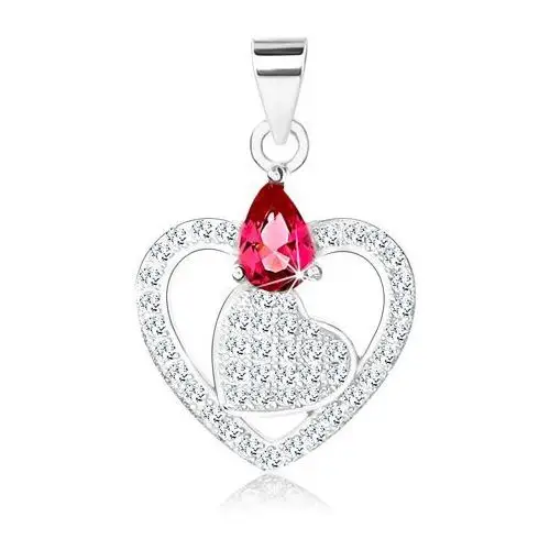 Biżuteria e-shop Rodowany wisiorek ze srebra 925, serduszko w zarysie, różowo-czerwona łezka