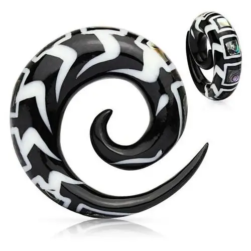 Rozpychacz do ucha ze wzorem spirali z naturalnego materiału, kawałki muszli - szerokość: 8 mm Biżuteria e-shop