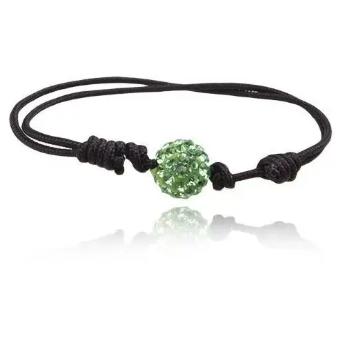 Shamballa bransoletka, czarny sznurek z cyrkoniową zieloną kulką, kolor zielony