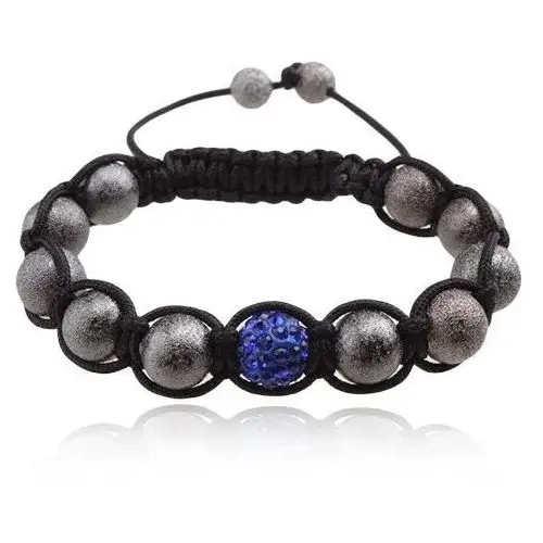 Shamballa bransoletka, szare koraliki, ciemnoniebieska cyrkoniowa kuleczka Biżuteria e-shop
