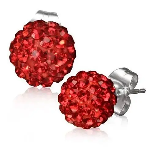 Biżuteria e-shop Shamballa kolczyki ze stali - czerwone kuleczki z kamyczkami