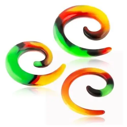 Silikonowy expander do ucha, spirala z rastafariańskim wzorkiem - szerokość: 10 mm Biżuteria e-shop