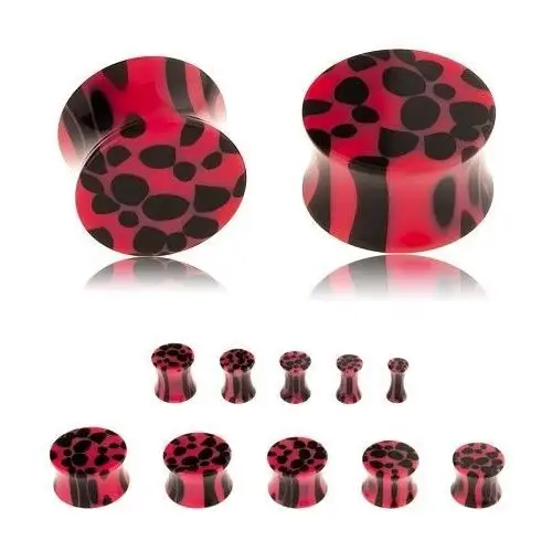 Siodłowy akrylowy plug do ucha, różowo-czarny wzór - leopardzie centki - szerokość: 8 mm Biżuteria e-shop