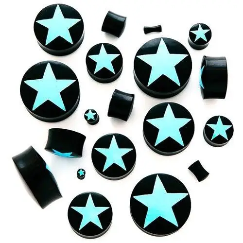 Biżuteria e-shop Siodłowy plug - czarny, materiał organiczny, gwiazda - szerokość: 6 mm