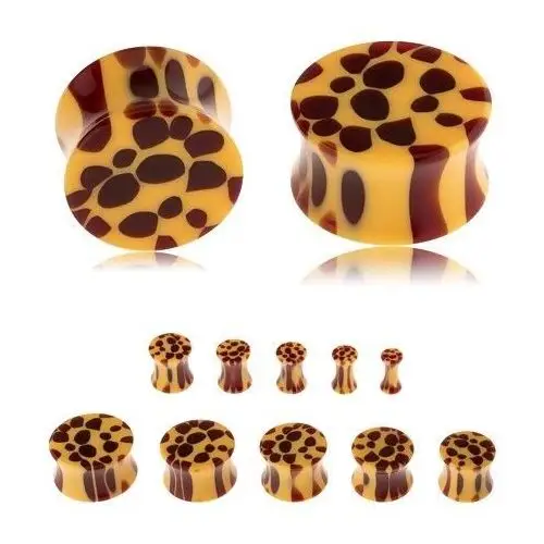 Siodłowy plug do ucha a akrylu, żółty kolor, brązowe centki - wzór leoparda - szerokość: 10 mm Biżuteria e-shop