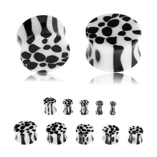 Biżuteria e-shop Siodłowy plug do ucha z akrylu, czarno-biały leopardzi wzór - szerokość: 14 mm