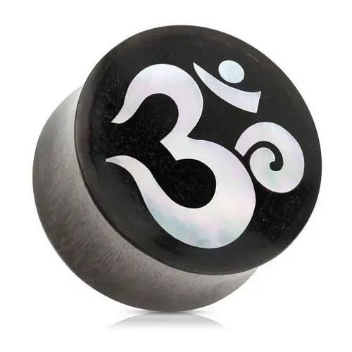 Siodłowy plug do ucha z drewna czarnego koloru, duchowy symbol jogi OM - Szerokość: 12 mm, I44.02