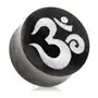 Siodłowy plug do ucha z drewna czarnego koloru, duchowy symbol jogi OM - Szerokość: 19 mm, I44.05 Sklep
