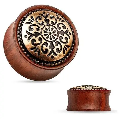 Biżuteria e-shop Siodłowy plug do ucha z drewna mahoniowego koloru, powycinane koło - szerokość: 6 mm