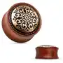 Biżuteria e-shop Siodłowy plug do ucha z drewna mahoniowego koloru, powycinane koło - szerokość: 16 mm Sklep