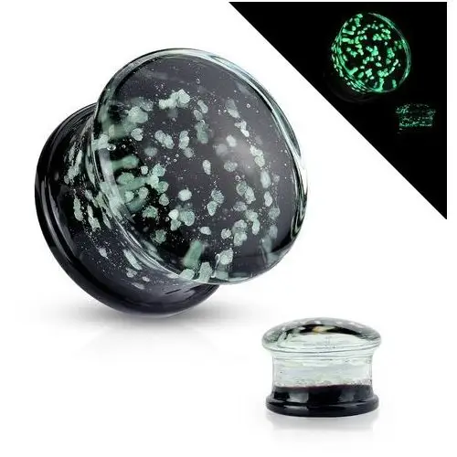 Biżuteria e-shop Siodłowy plug du ucha ze szkła pyrex - czarne i przezroczyste końcówki, świecące w ciemności - szerokość: 10 mm