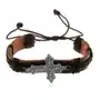 Skórzana bransoletka brązowego koloru z czarnymi sznurkami, ozdobnie wycięty krzyż Biżuteria e-shop Sklep