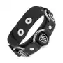 Skórzana bransoletka czarnego koloru, lśniące stalowe koła, symbole fleur de lis Biżuteria e-shop Sklep