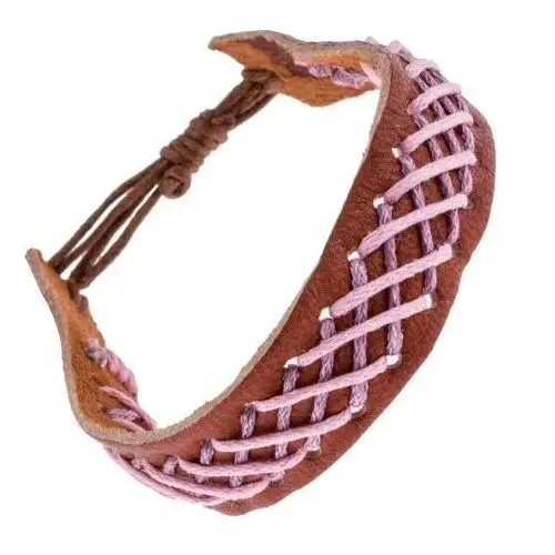 Skórzana bransoletka na rękę - brązowa z plecionym wzorem, Y52.20
