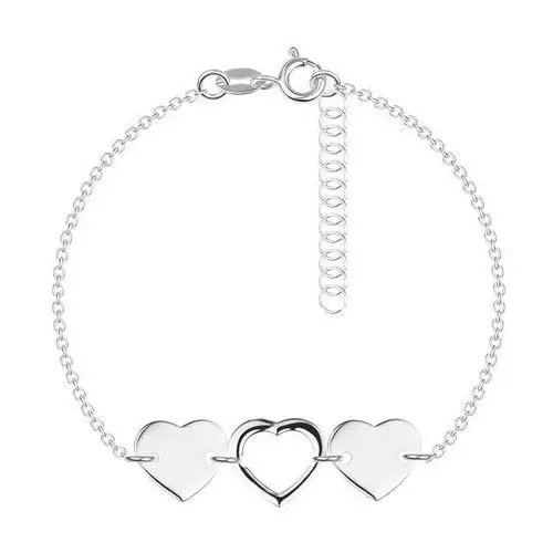 Biżuteria e-shop Srebrna 925 bransoletka - dwa pełne serca, jeden kontur, błyszczące wykończenie